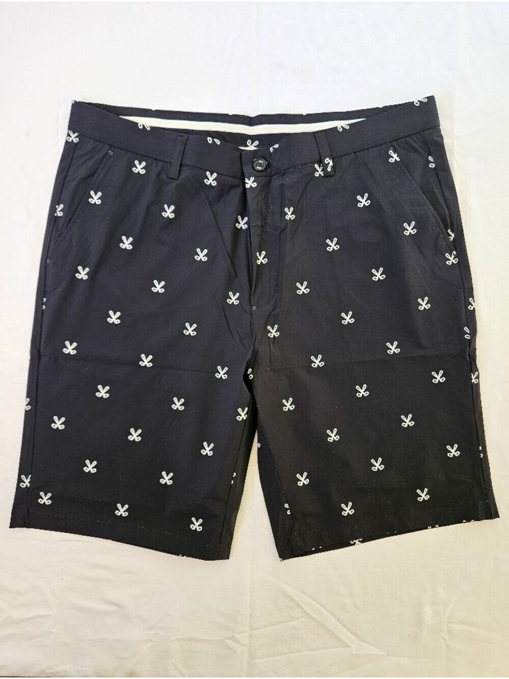 Men's Flat Front Black Golf Shorts with White Golf Club Print, Snover, NIB, 38"